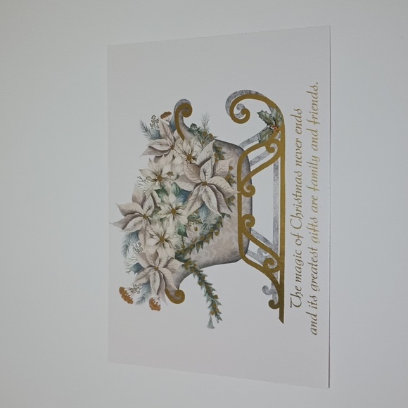 $2 Add-on Foil Sleigh & Poinsettias Christmas Card & Envelope Gold - Picture 3 of 9